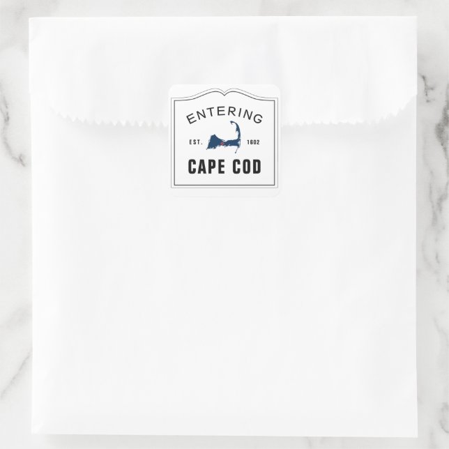 Entering Cape Cod with Red Heart Wedding Favour Square Sticker (Bag)