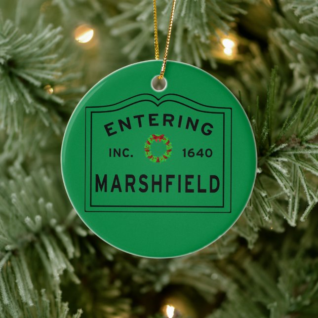Entering Marshfield Massachusetts Christmas Ceramic Ornament (Tree)