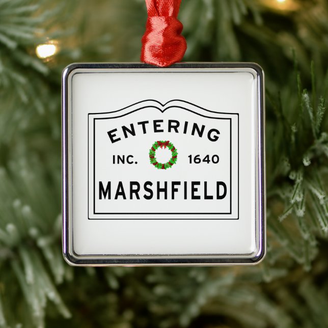 Entering Massachusetts Town Marshfield Metal Ornament (Tree)