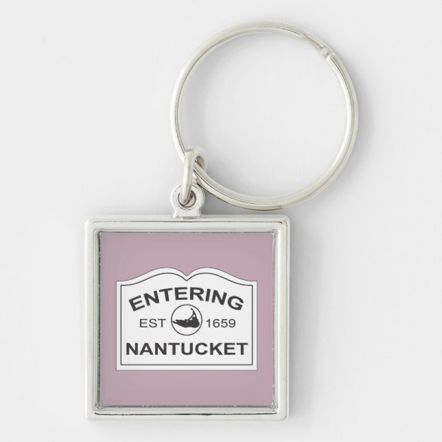 Entering Nantucket Keepsake Sign White & Lavender Keychain (Front)