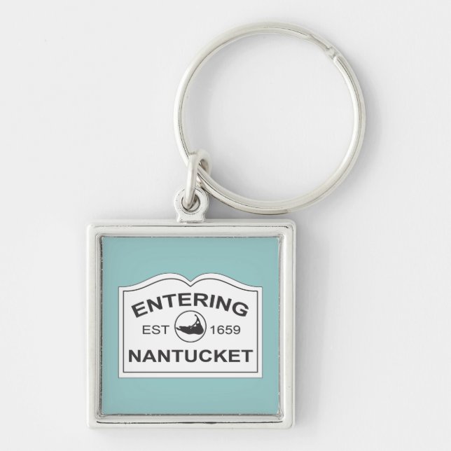 Entering Nantucket Keepsake Sign White & Teal Keychain (Front)