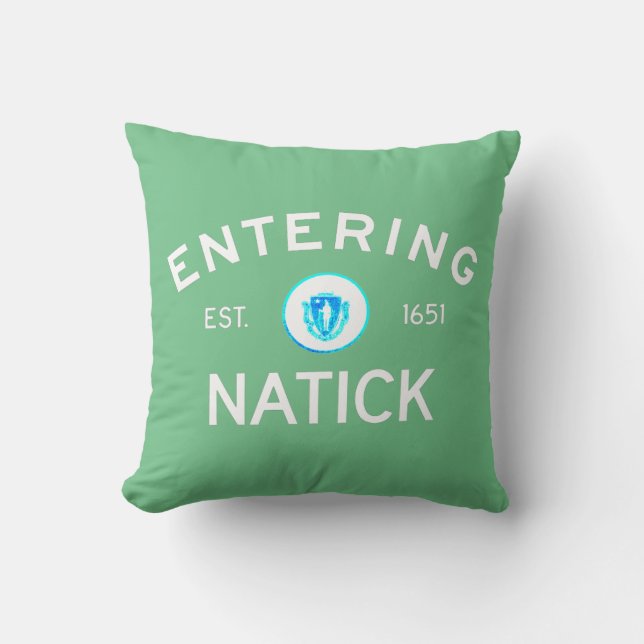 Entering Natick Throw Pillow (Front)