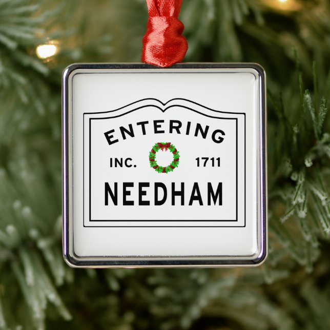 Entering Needham Massachusetts Metal Ornament (Tree)