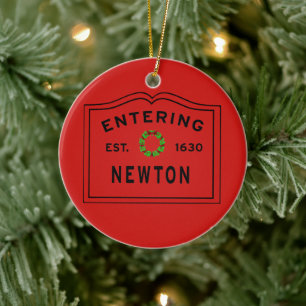 Entering Newton, MA Holiday Ceramic Ornament