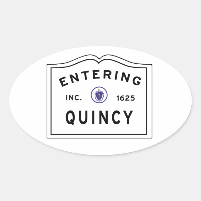 Entering the City of Quincy Massachusetts Oval Sticker (Front)