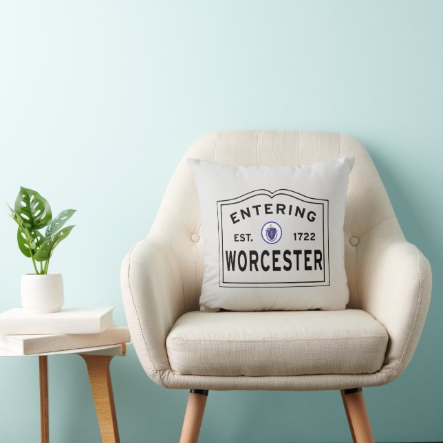 Entering Worcester MA Throw Pillow (Chair)