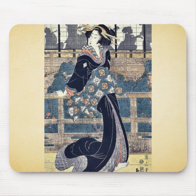 Entertainer on a veranda by Kikukawa,Eizan Mouse Pad (Front)