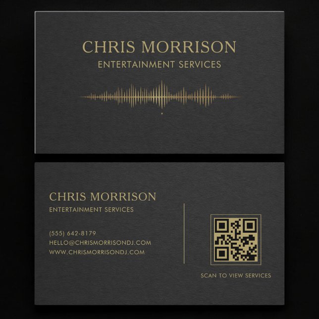 Entertainment Services Music Black Gold QR Code Business Card (Creator Uploaded)