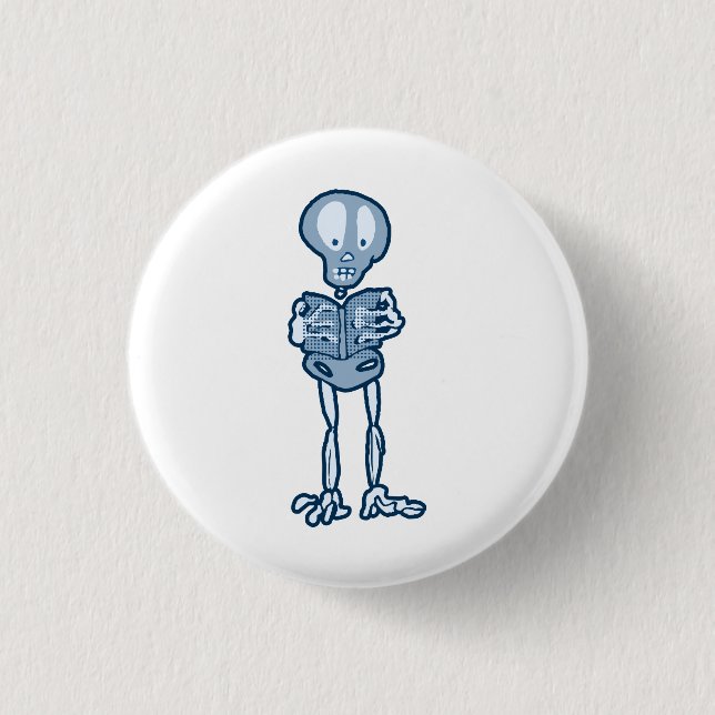 Enthraled Ethan Literary Skeleton with Book 1 Inch Round Button (Front)