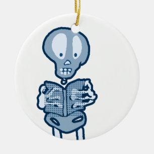 Enthraled Ethan Literary Skeleton with Book Ceramic Ornament