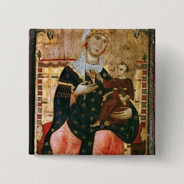 Enthroned Madonna and Child, c.1260 2 Inch Square Button (Front)