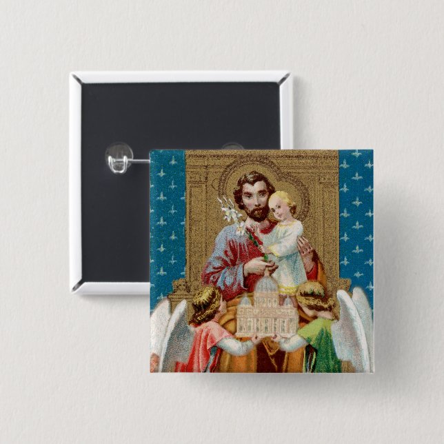 Enthroned St. Joseph Receiving Vatican Maquette 2 Inch Square Button (Front & Back)