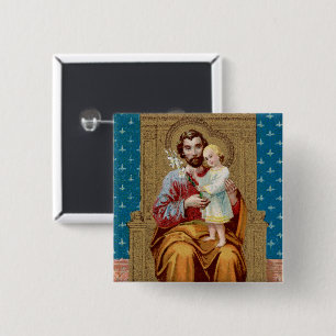 Enthroned St. Joseph with Toddler Christ Child 2 Inch Square Button