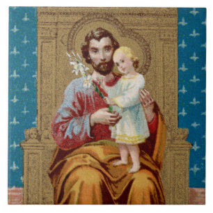 Enthroned St. Joseph with Toddler Christ Child Tile
