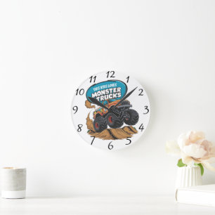 Enthusiastic Kid and Monster Truck Round Clock