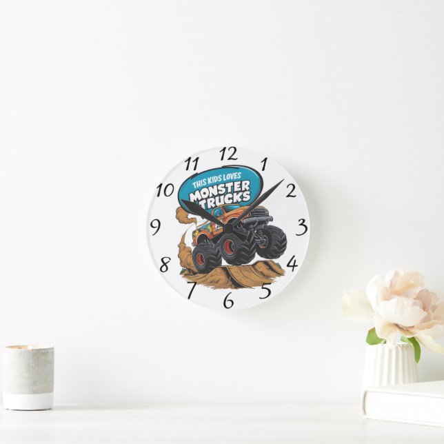 Enthusiastic Kid and Monster Truck Round Clock (Home)