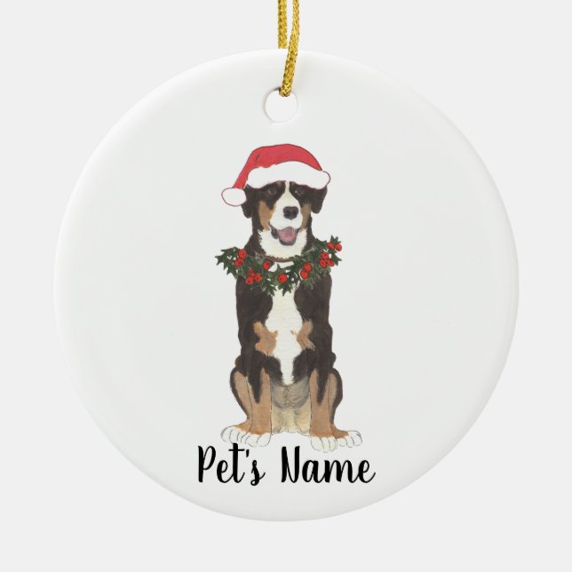 Entlebucher Mountain Dog Christmas Ceramic Ornament (Front)