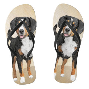 Entlebucher Mountain Dog Painting - Original Art Flip Flops