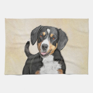 Entlebucher Mountain Dog Painting - Original Art Kitchen Towel