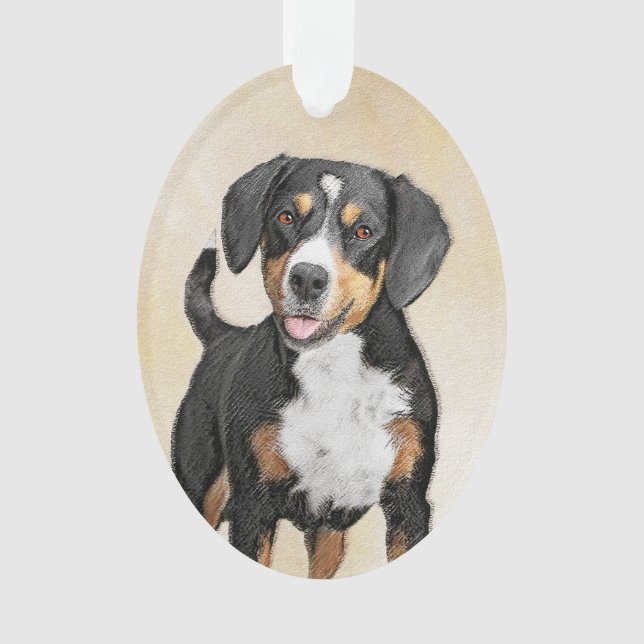 Entlebucher Mountain Dog Painting - Original Art Ornament (Front)