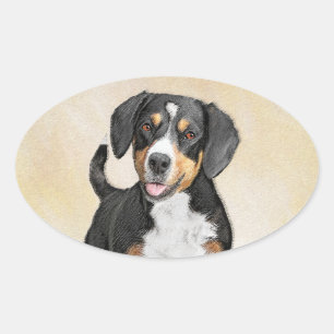 Entlebucher Mountain Dog Painting - Original Art Oval Sticker