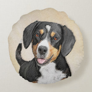 Entlebucher Mountain Dog Painting - Original Art Round Pillow