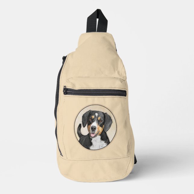 Entlebucher Mountain Dog Painting Original Dog Art Sling Bag (Front)