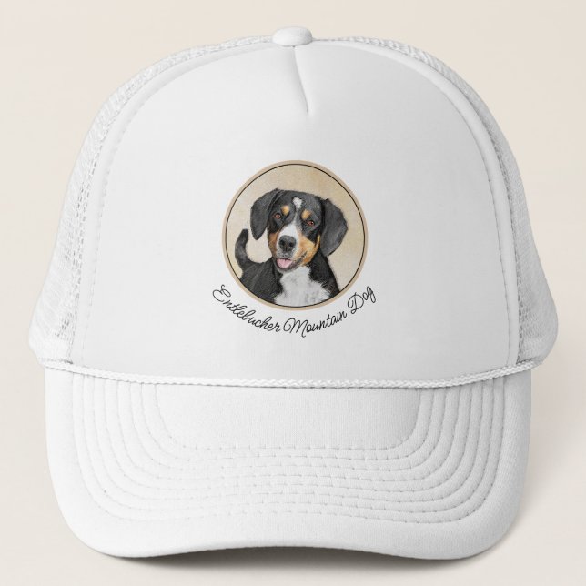 Entlebucher Mountain Dog Painting Original Dog Art Trucker Hat (Front)