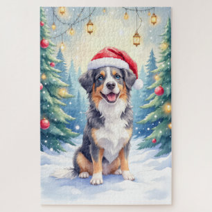 Entlebucher Mountain Dog Snowy Forest Santa Jigsaw Puzzle