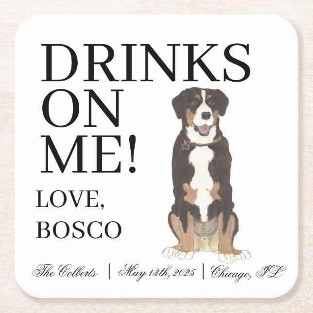 Entlebucher Mountain Dog Wedding Square Paper Coaster (Front)