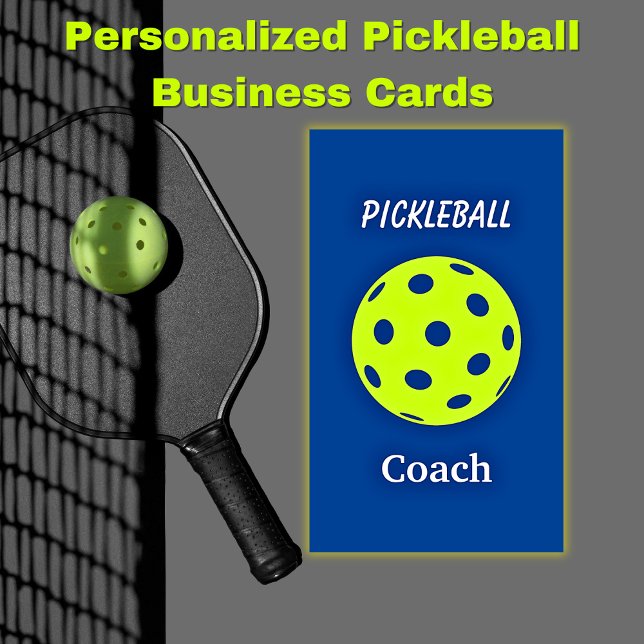 Entraîneur de Pickleball Carte de visite bleu jaun (Personalized Pickleball Business Cards)
