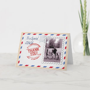 Entraîneur Merci. Carte de voeux sport vintage
