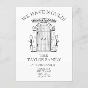 Entrance door new home moving announcement postcard