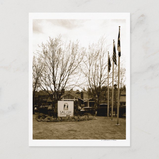 Entrance Sign and Lodge View Postcard (Front)