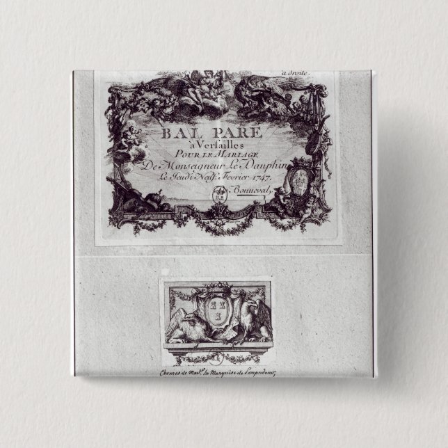 Entrance ticket for the ball in Versailles 2 Inch Square Button (Front)