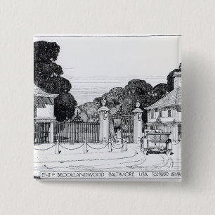 Entrance to Brooklandwood, Baltimore, USA, from Th 2 Inch Square Button