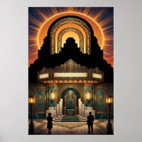 Entrée de cinéma Art Déco vintage or et marbre