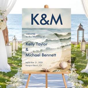 Entrée Mariage bleu côtier avec initiales