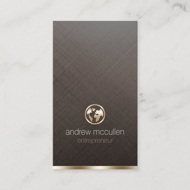Entrepreneur Gold Globe Icon Brushed Metal Business Card (Front)