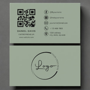 Entrepreneur Sage Green Logo QR Code  Business Card