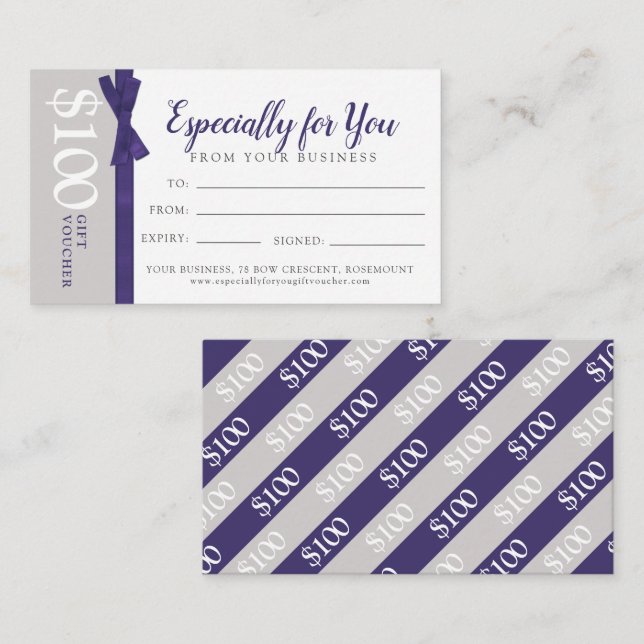 Entreprise gris violet foncé $100 carte cadeau (Devant / Derrière)