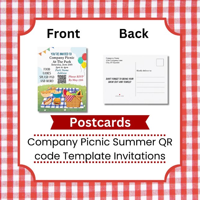 Entreprise Pique-nique Été Code QR Modèle Invitati (Company Picnic QR code Template Postcard Invitations)