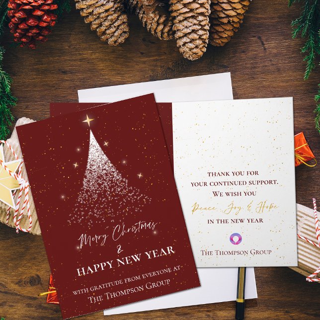 Entreprise Red Gold Parties scintillant Arbre Noël (Corporate Red Gold Glitter Tree Christmas New Year Holiday  Note Card)