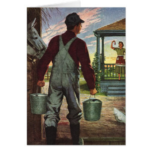 Entreprise vintage, ferme avec fermier et poulet