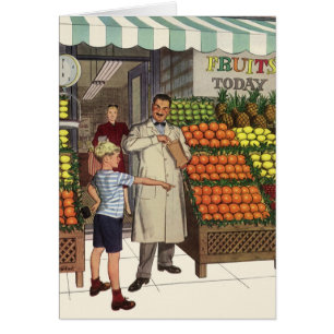 Entreprise vintage, stand de fruits avec Grocer et