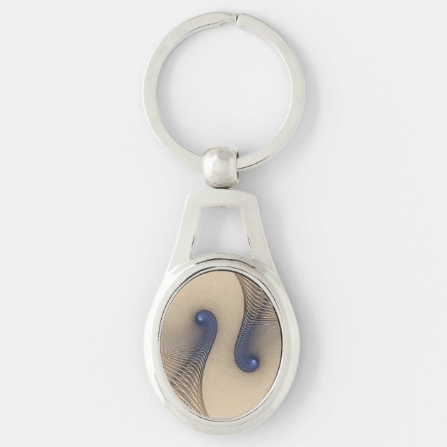 Entwined Cream and Blue Geometric Design Keychain (Front)