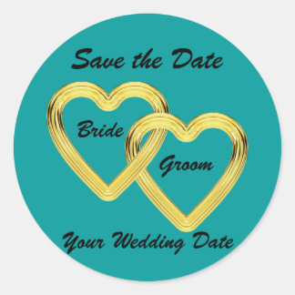 Entwined Gold Hearts Bride and Groom Classic Round Sticker