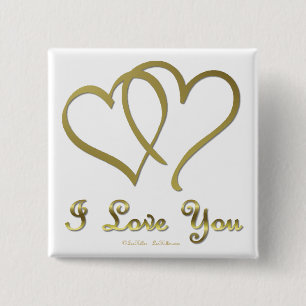 Entwined Gold Hearts i Love You 2 Inch Square Button