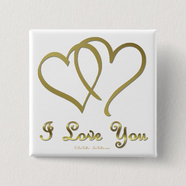 Entwined Gold Hearts i Love You 2 Inch Square Button (Front)