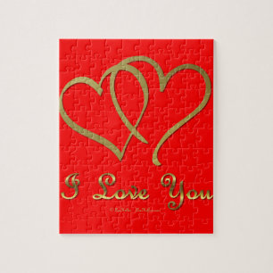 Entwined Gold Hearts i Love You Jigsaw Puzzle